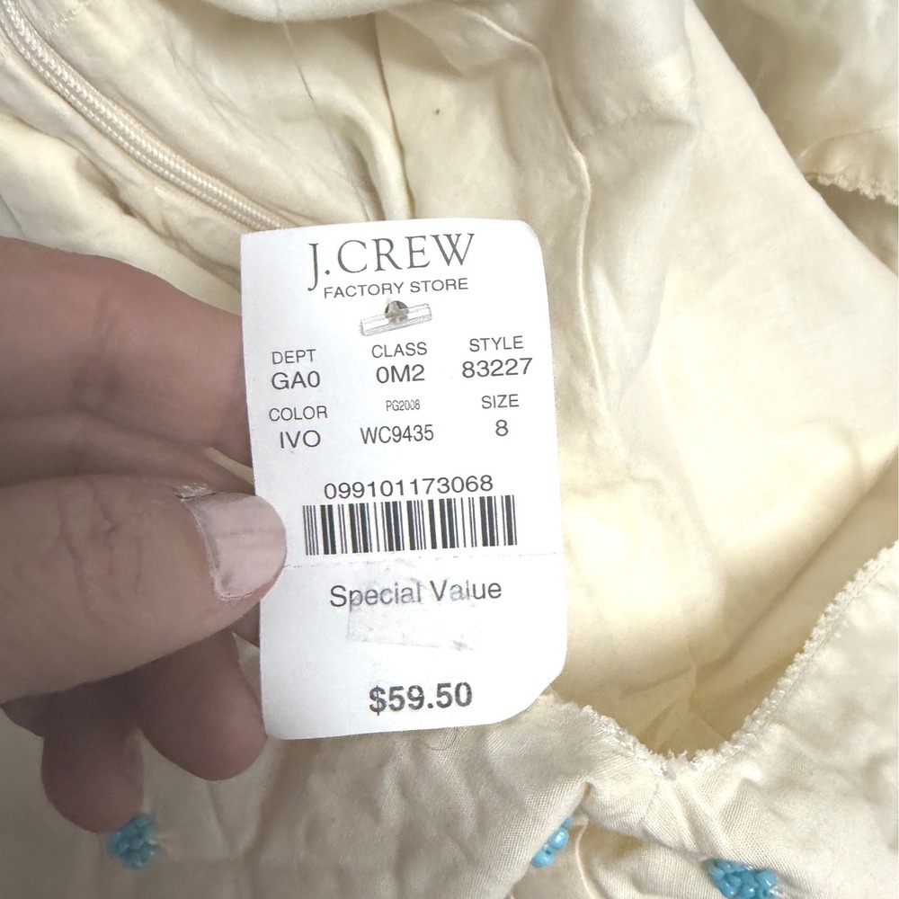 NWT J.Crew Factory Top Ivory Beaded Floral V-Neck Sleeveless Cotton Blouse 8 - Picture 3 of 9